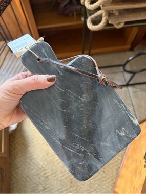Mud Pie Black Small Heavy Marble Serving Board with Leather Strap